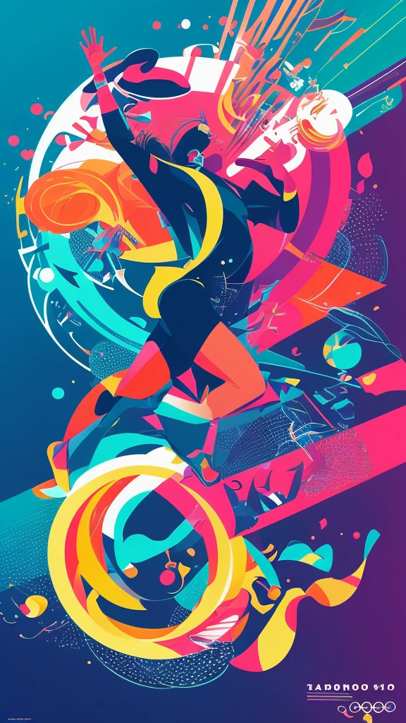 A detailed, futuristic and vibrant poster design for the 2036 Olympic Games, featuring a dynamic athlete figure in motion, surrounded by abstract geometric shapes and dynamic lines, conveying a sense of energy and movement. The design incorporates a bold color palette of blues, greens and metallic accents, creating a striking and visually arresting composition. The overall aesthetic is a harmonious blend of modern minimalism and cutting-edge design, capturing the spirit and excitement of the Olympic event.