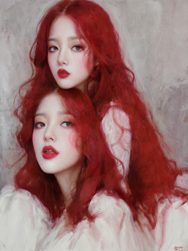 ((Red hair)),Sgt,Quite, facade, 1 girl, Bblack hair, long hair, lips, cloused mouth,