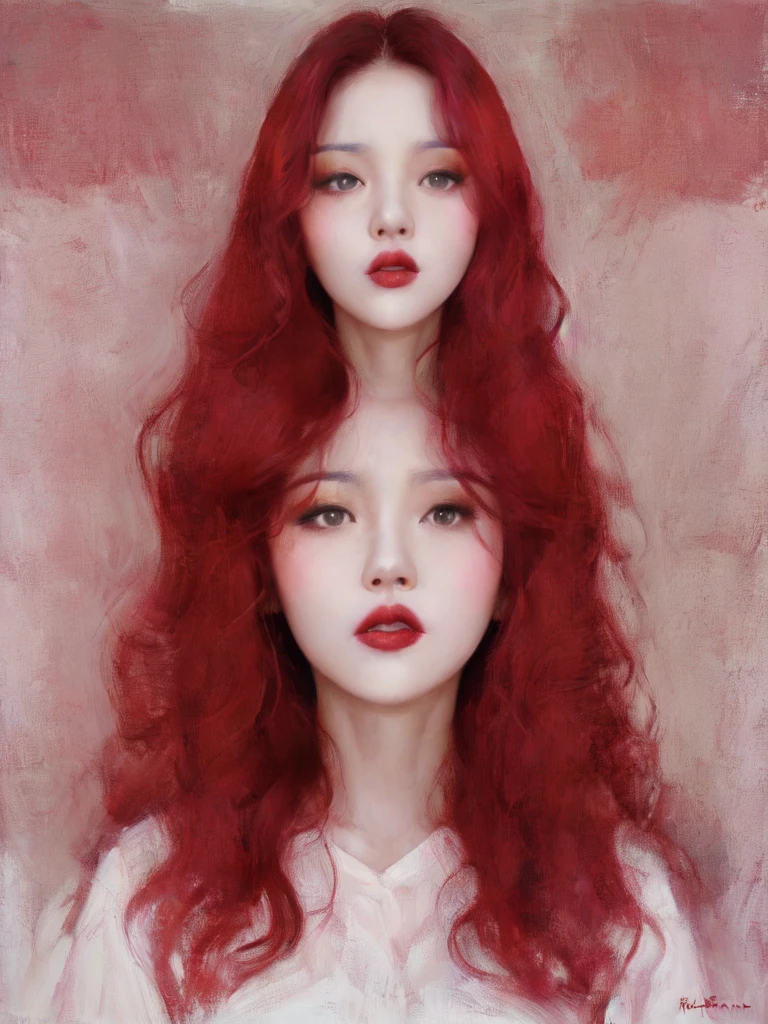 ((Red hair)),Sgt,Quite, facade, 1 girl, Bblack hair, long hair, lips, cloused mouth,