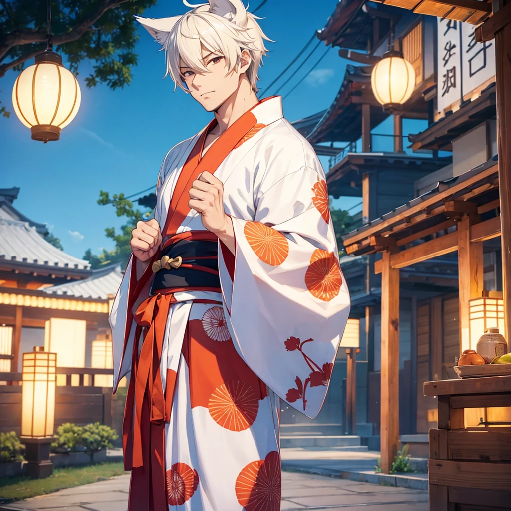 Kitsune muscle boy with a yukata