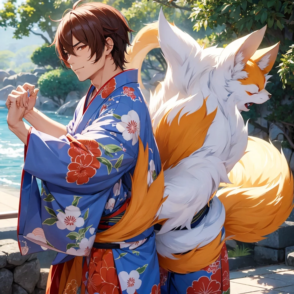 Kitsune muscle boy with a yukata
