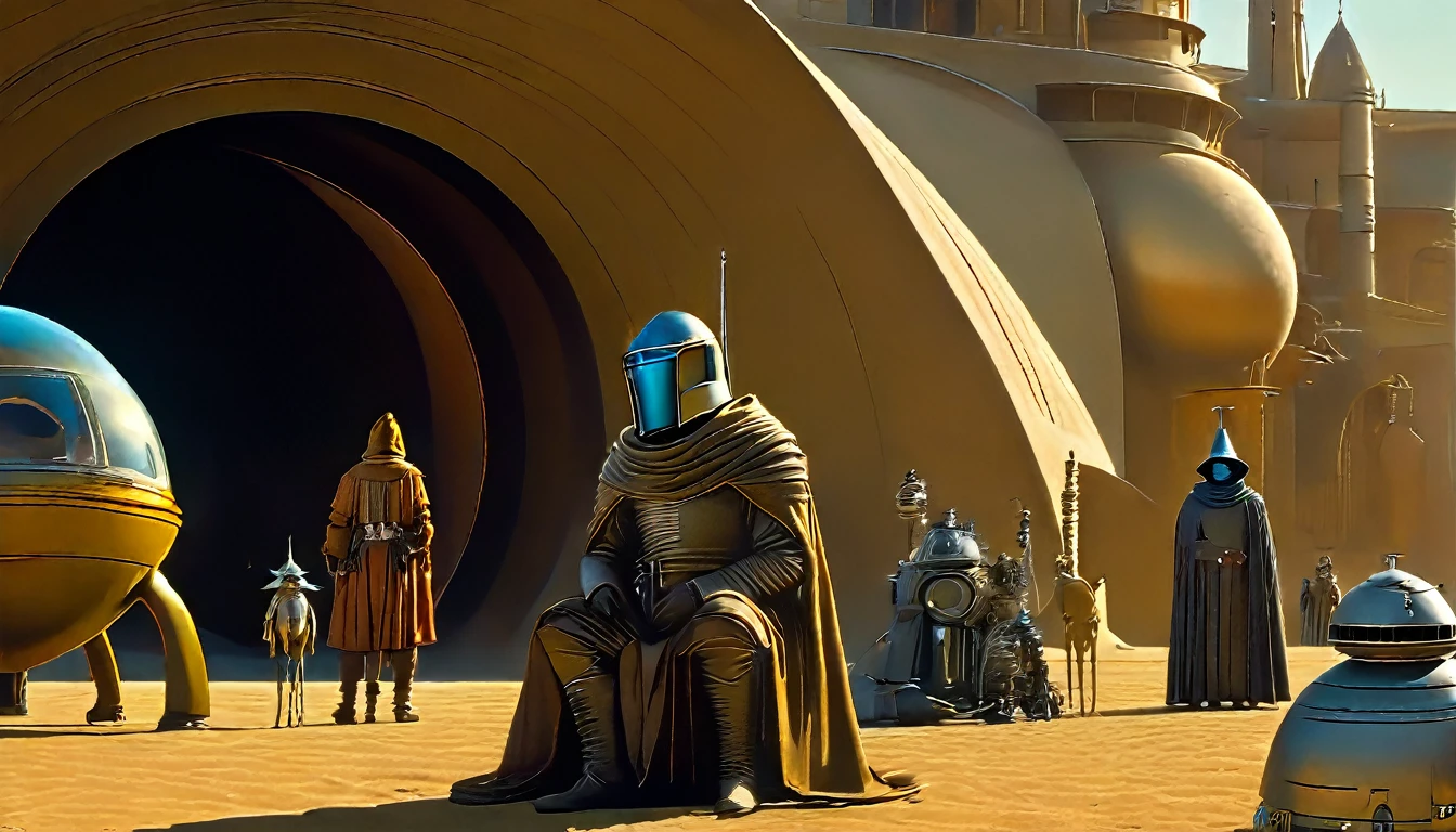 In portrait, characters inspired by the Start Wars universe by Ralph McQuarrie and Dan McPharlin, Wayne Barlowe in a Middle Ages setting, such as peoples interacting with robots, exotic alien beings, inspired by Hieronymus Bosch and Shaun Tan. Directed by George Lucas. ultra detailed, complex, sharp focus, object texture, studio photo, intricate details, highly detailed, Real Photo style, hyper-realistic, high dynamic range, rich colors, realistic textures, 8K uhd, high color depth, Nikon D 850, Kodak 400 port, fujifilm XT, (cinematic film:3.1)