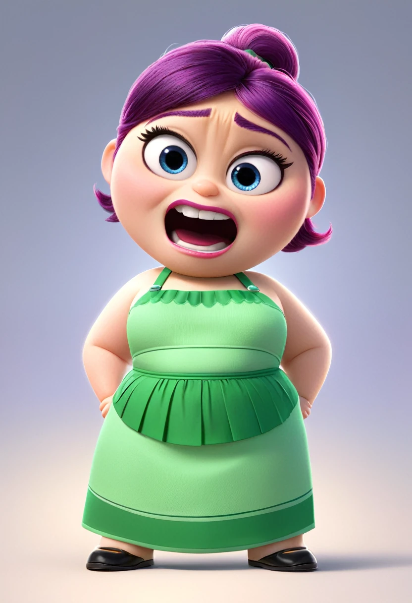 Disgust inside out, Green skin, culona, big thighs, small waist, gesture of disgust, posing his body in the mirror