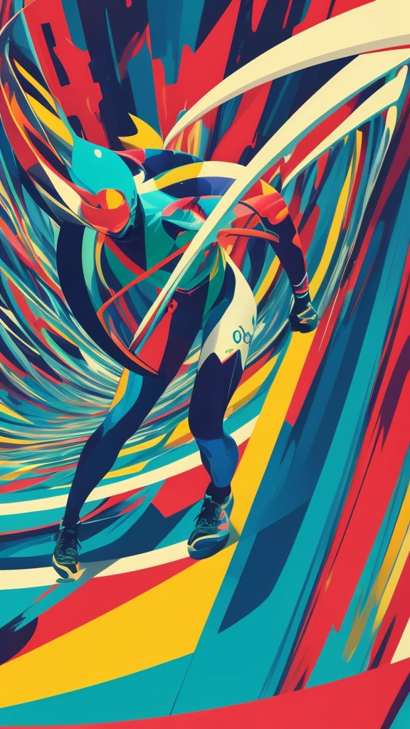 A detailed, futuristic and vibrant poster design for the 2036 Olympic Games, featuring a dynamic athlete figure in motion, surrounded by abstract geometric shapes and dynamic lines, conveying a sense of energy and movement. The design incorporates a bold color palette of blues, greens and metallic accents, creating a striking and visually arresting composition. The overall aesthetic is a harmonious blend of modern minimalism and cutting-edge design, capturing the spirit and excitement of the Olympic event.