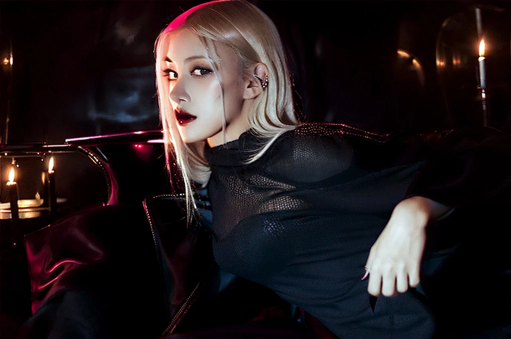 Vampire girl, cool, blonde hair , dark vibe