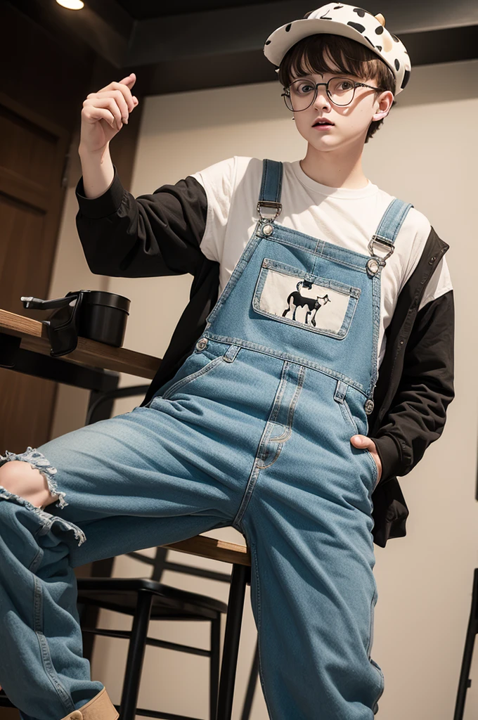 Oliver Tree dressed in cow overalls