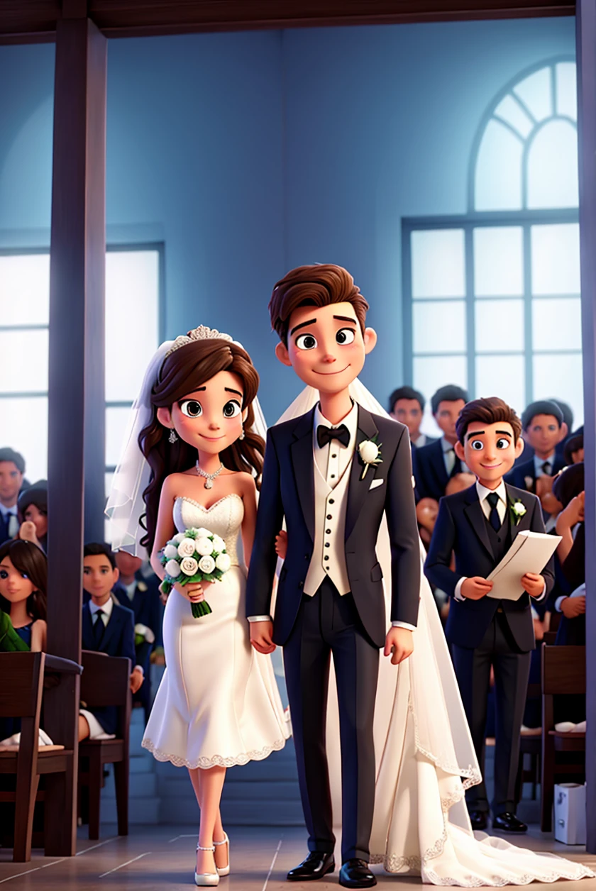 Change into wedding cartoon, make them look like groom and bride