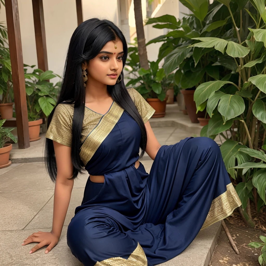 A indian girl with salwar suit with black hair