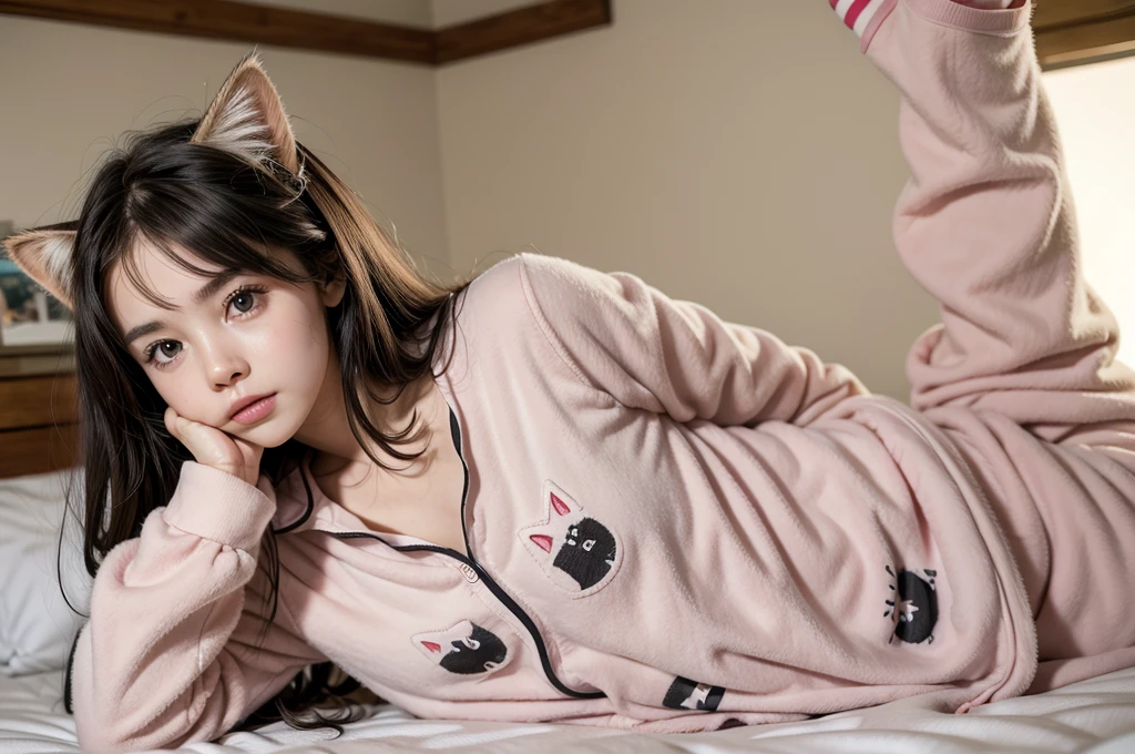 Girl in cat pajamas 