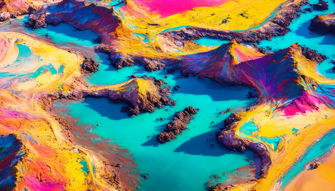 aerial view of a colored beach