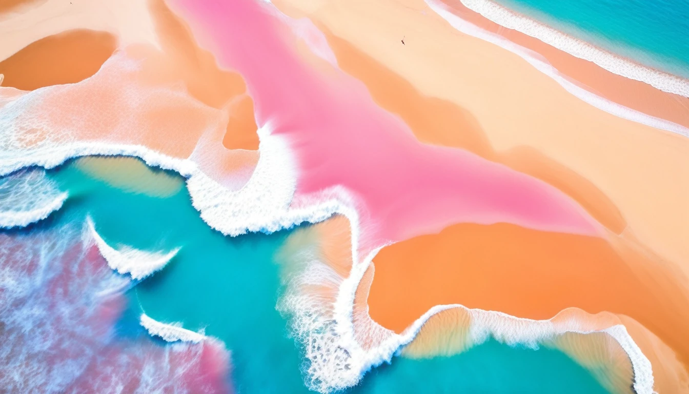 aerial view of a colored beach