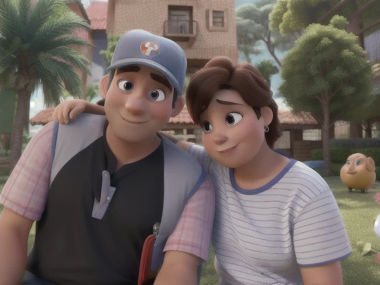 um casal, middle-age,high qualiy, best qualityer, Pixar-style