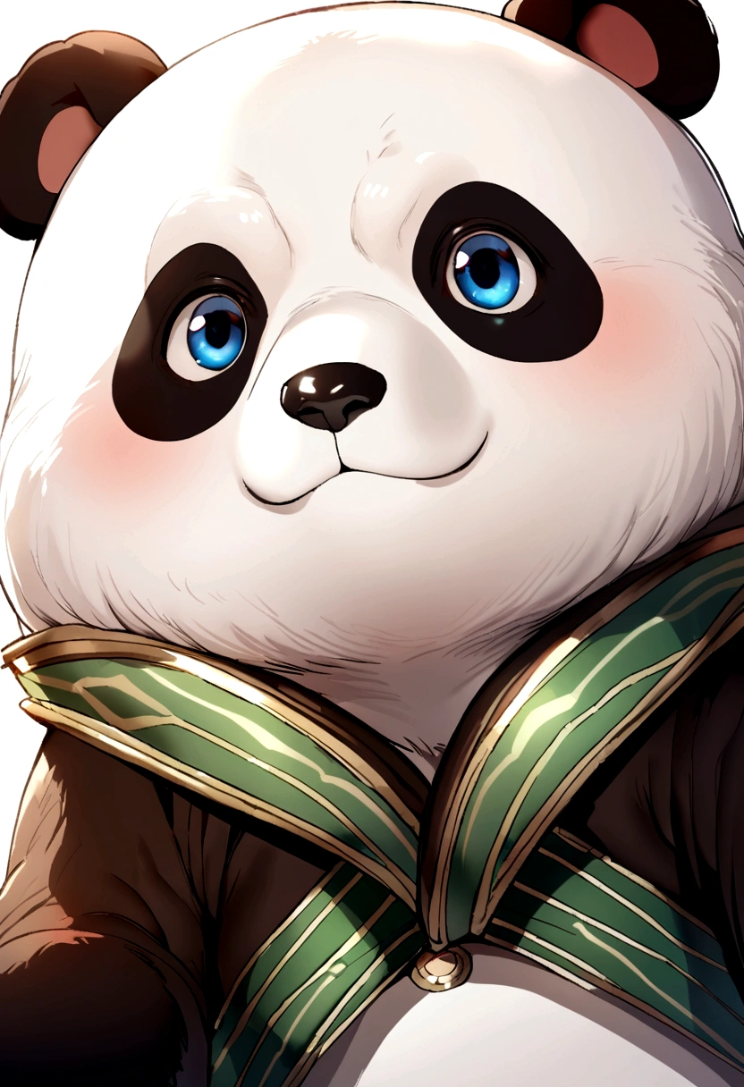 A cute panda,has big eyes,blusher,Sloth,greet,detail-rich, white backgrounid