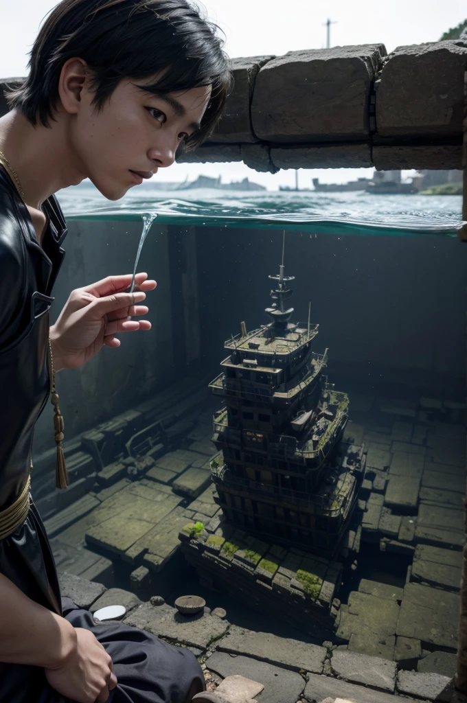 kamisato looking at the sunken ship