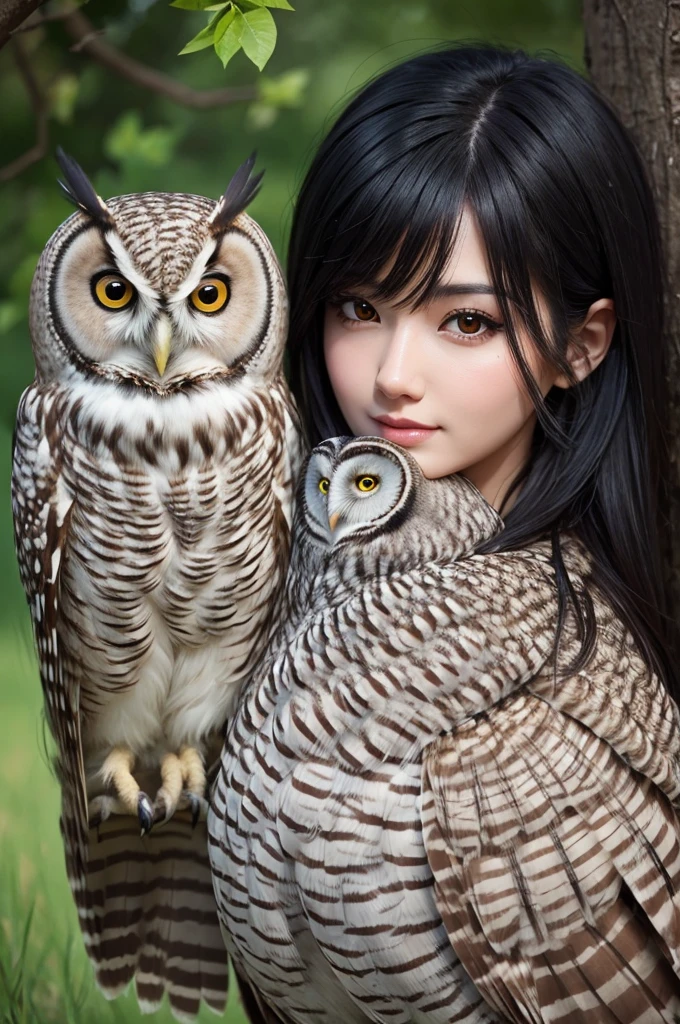 Animal an owl an owl with beautiful black hair realistic style