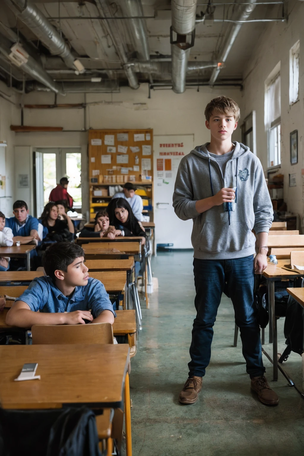 photo of handsome teenage men in classroom