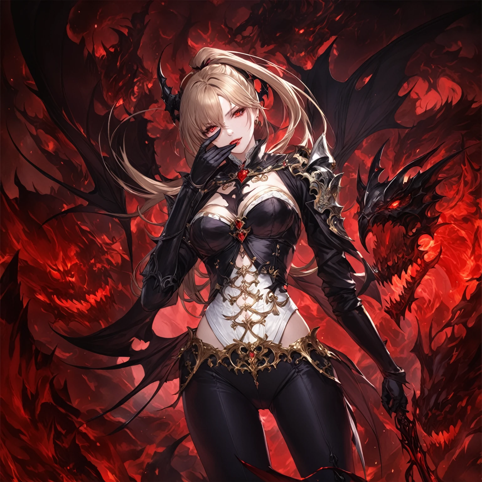 masterpiece, best quality, good quality, Fantasy aesthetics, Highly detailed, shadowverse style, female, demonic