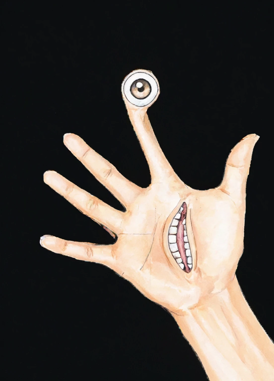 quelqu'un tient un bouton dans sa main avec un sourire dessus, illustration de la couverture, paranoïa, couverture de l'album, album d'art, image détaillée, pochette, paradis, Junji Ito subtil, couverture artistique, couverture de l'album!, Parasite démoniaque, Horrible, Paranoïde, grande vue, album d'artwork, Une illustration, detailed pochettework, oeuvre officielle, illustration!, album d'couverture artistique