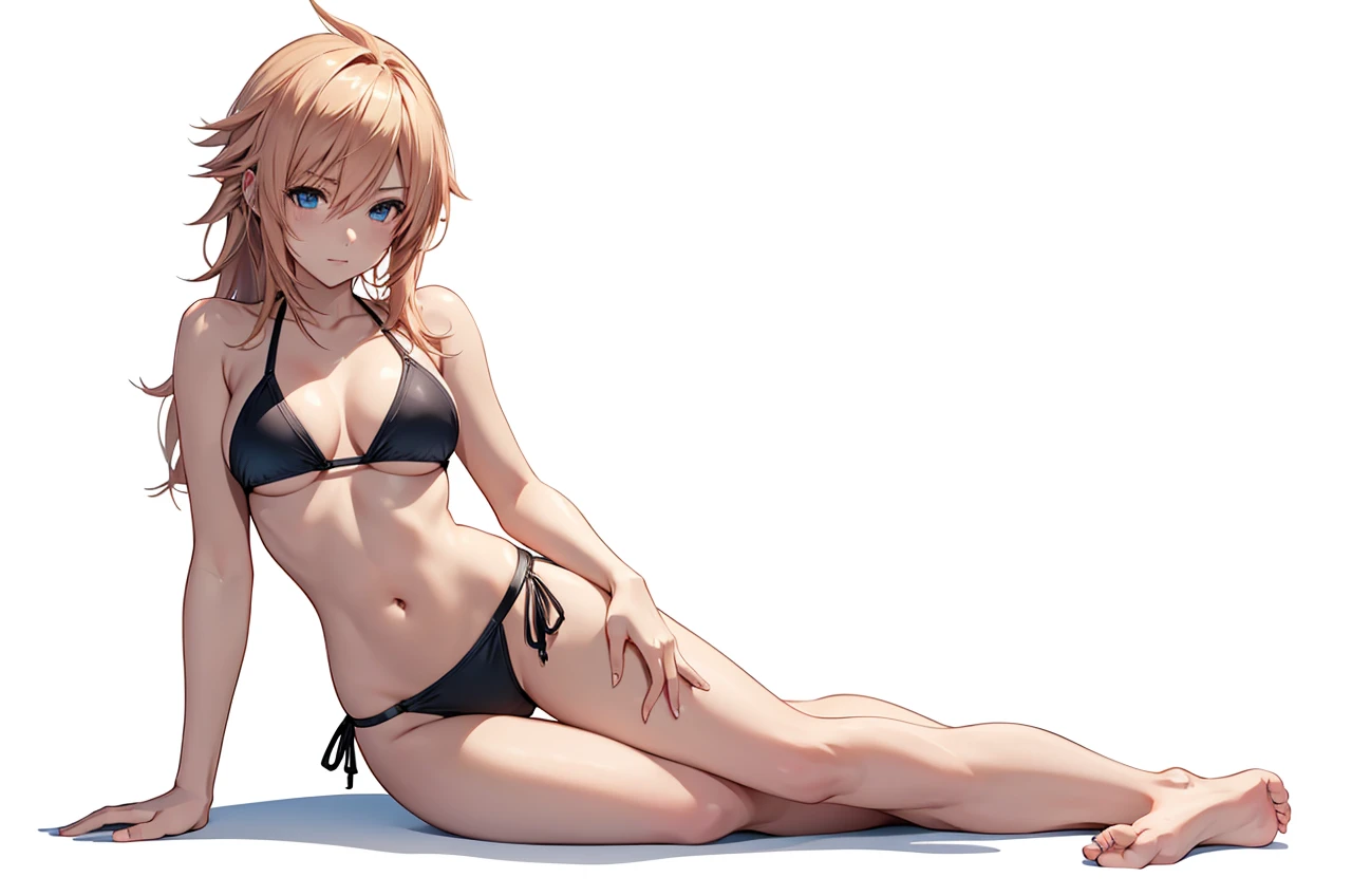 Final Fantasy Lightning
  in a ?????? laying down on her side with her arm for support poseing 
