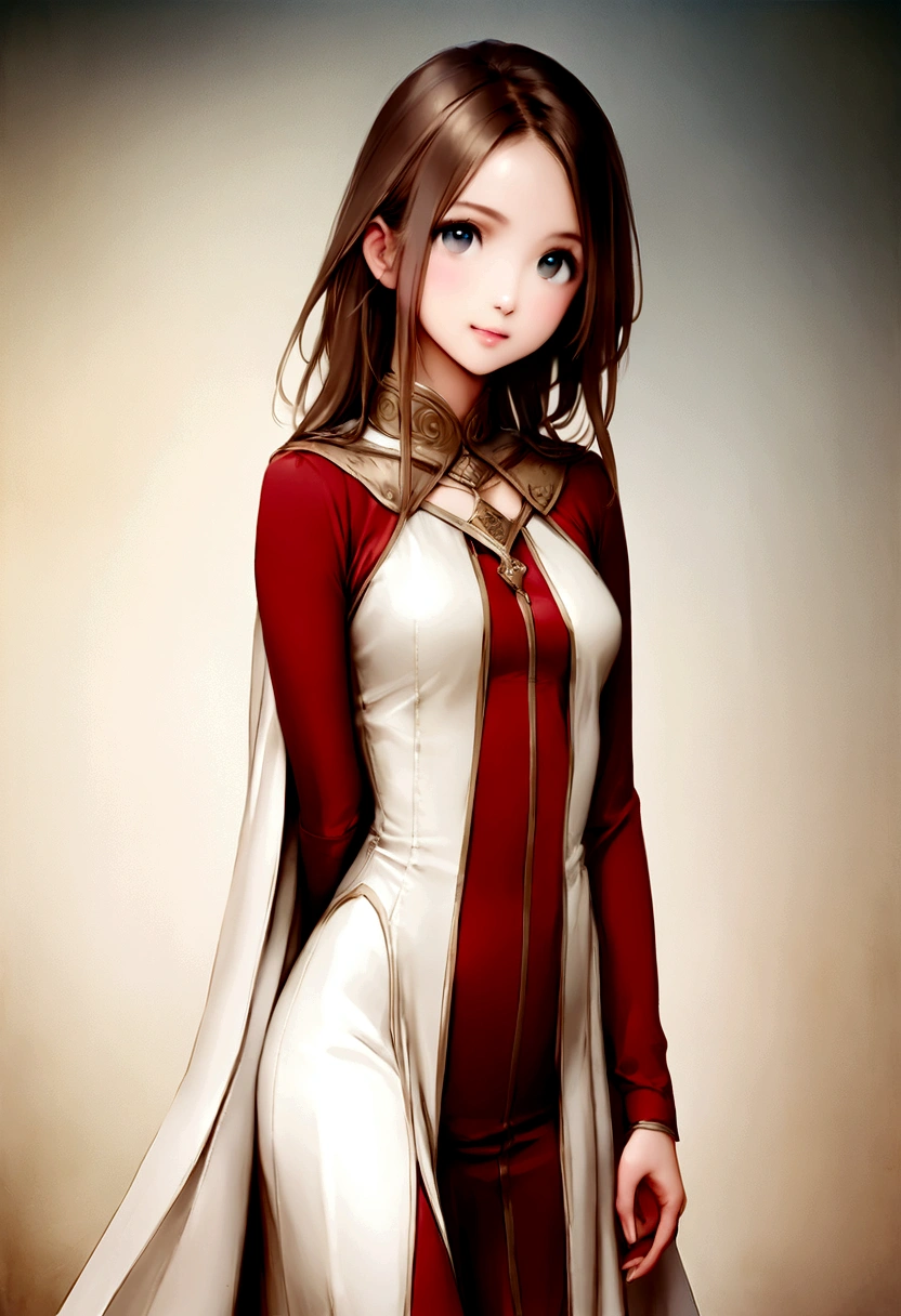 Hyperrealistic photography, mignon , 30 ans, longs cheveux bruns, longue robe rouge prèsdu corps, photo nette, Regarder le spectateur, Brown hair, long dark brown hair, corps, Model you are looking for, photo réaliste d'une fille. regarde la caméra avec les jambes croisée photo soft