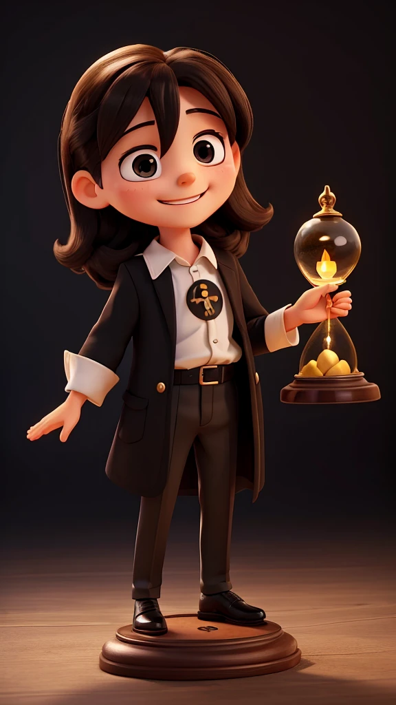 create a logo 10 year old Jesus smiling with an hourglass, black background, period clothes