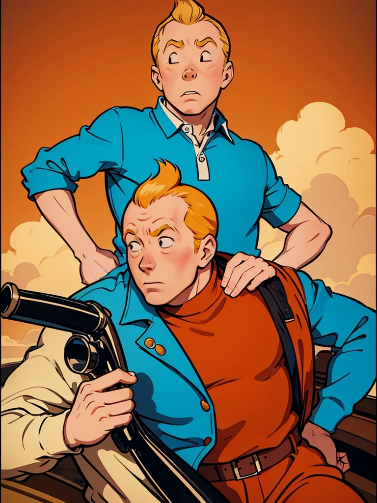 Tintin is from Hergé's comics, but this is a poster for Tarantino's new film in muted, cinematic colors.