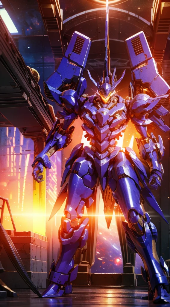 (Obra de arte, melhor qualidade:1.5).Mech branco e azul com detalhes dourados, médio, segurando uma sniper azul grande. Extremely detaild, 8K, HDR, naturallight, cinematic lighting, masterpiece-anatomy-perfect, Ultra HD, (Space Combat:1.5, Battlefield:1.5), RAW photo, metallic, professional, ultra-fine painting, perfect body proportions, anatomically correct, uhd, real texture material, Anti-Aliasing, FKAA, TXAA, SSAO, Post Processing, Post Production, Tone Mapping, CGI, VFX, SFX, Hyper maximalist, Volumetric, ultra photorealultra-detailed intricate details.