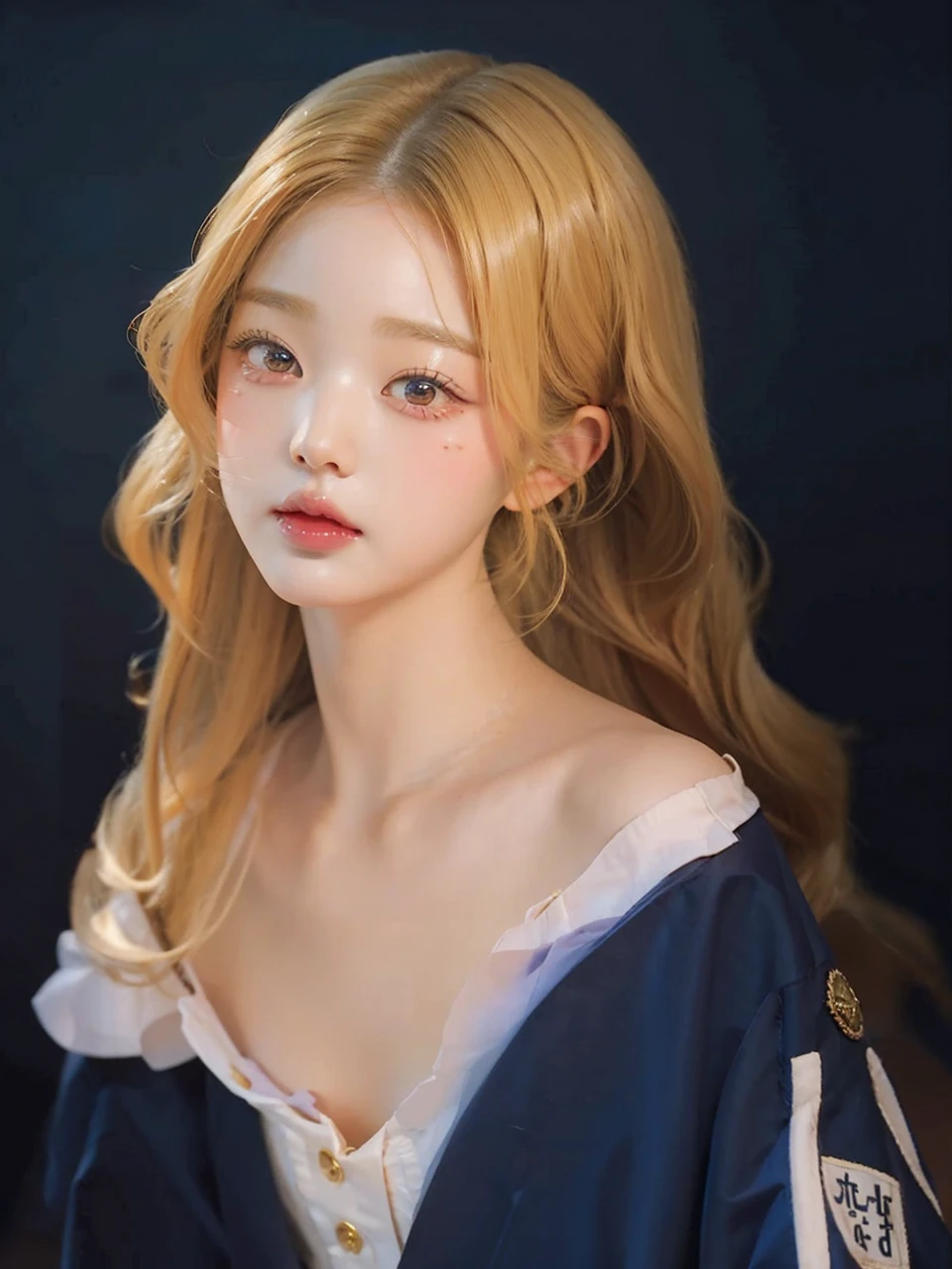 Jang Wonyoung, Wonyoung, doll, full lips, court lady, blonde, Blonde, long hair.