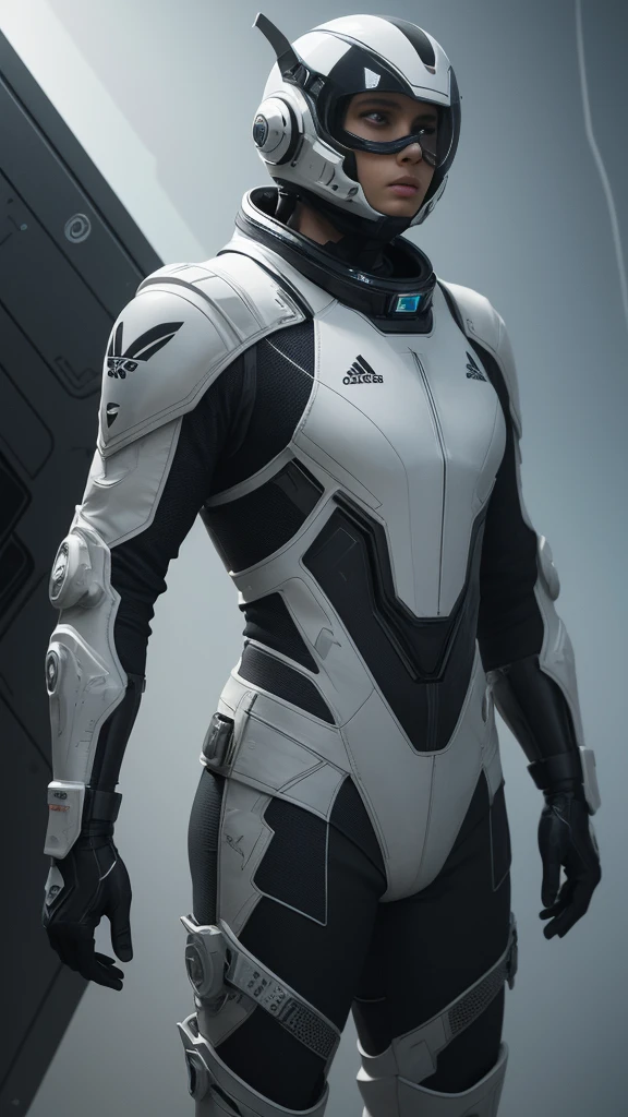 a futuristic space suit design by adidas, highly detailed, sleek and aerodynamic, with advanced technology, glowing neon accents, metallic textures, cinematic lighting, 8k, photorealistic, concept art