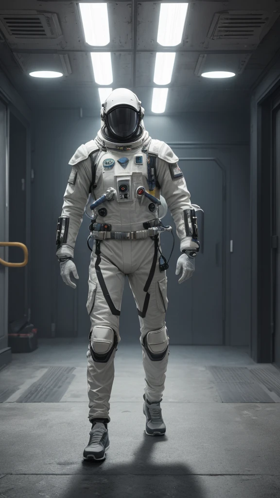 a futuristic space suit design by adidas, highly detailed, sleek and aerodynamic, with advanced technology, glowing neon accents, metallic textures, cinematic lighting, 8k, photorealistic, concept art