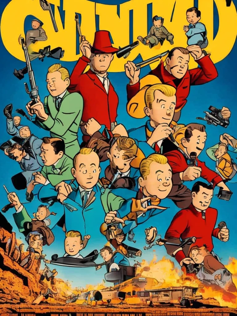 Tintin is from Hergé's comics, but this is a poster for Tarantino's new film in muted, cinematic colors.