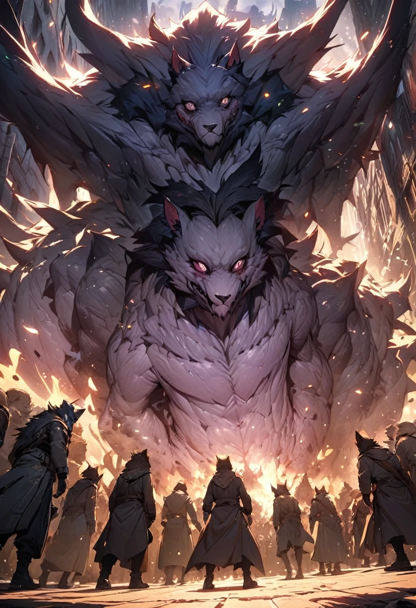 Top quality, best quality, High quality illustrations, masterpiece, Ultra-high resolution, Detailed background, Back Alley((Movies about battles between scary creatures and human children)), 6+boys, 6+Girls, absurd(Very detailed and beautiful face and eyes)Perfect anatomical structure, Express, Caustic lines, Light, Dynamic Lighting, Light Particles, lens flare, shadow(Beast field, Furry personification)Various postures, Dynamic Angle,