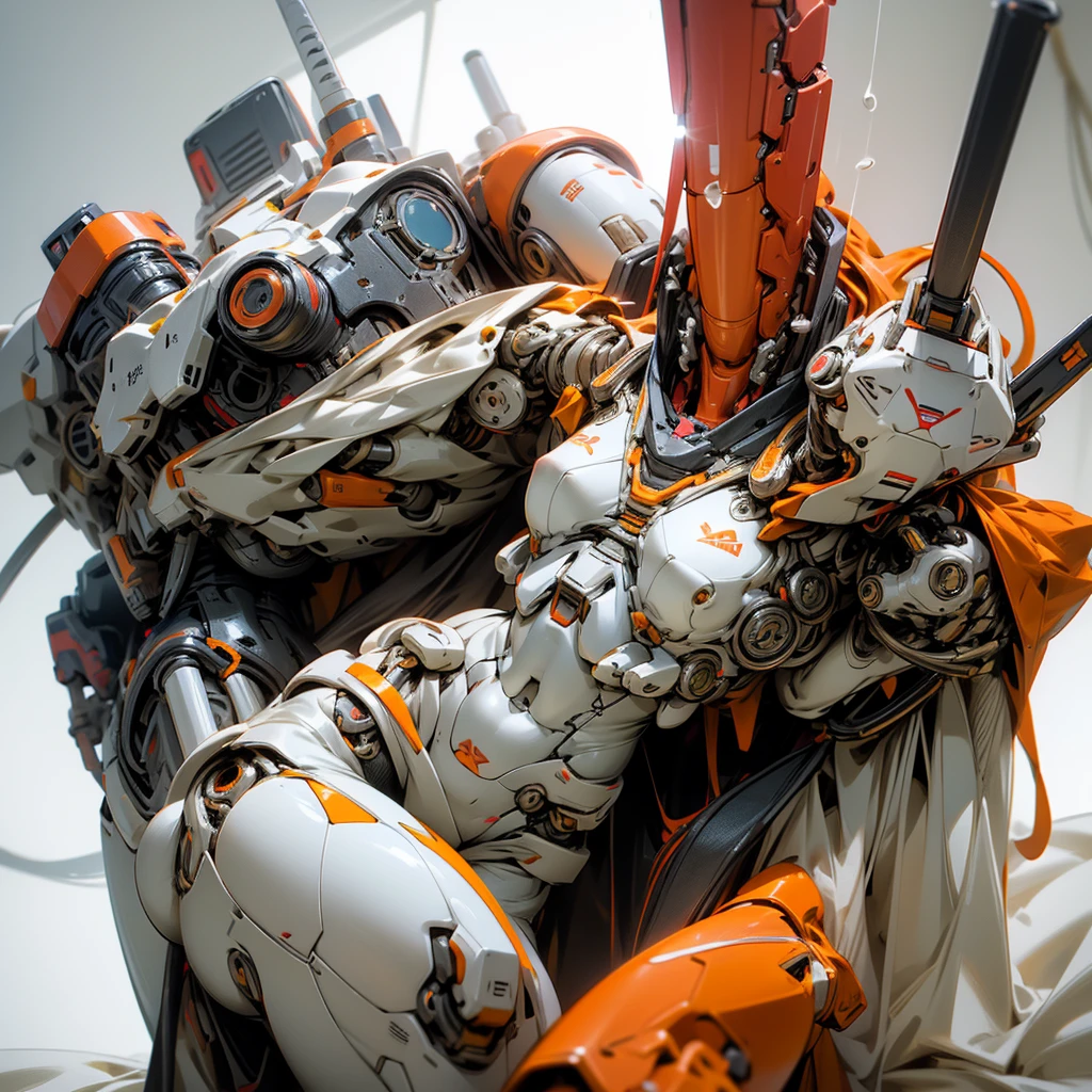 Gundam. Mecha. Mechanical face. Robot. Sexy pose on the bed. Male. red main color. white yellow orange green secondary color. 3D, photorealistic. margins. Bright light, shape focus. A mechanical red penis growing out of his crotch. White fluid coming out of penis. Body covered in white slime.
