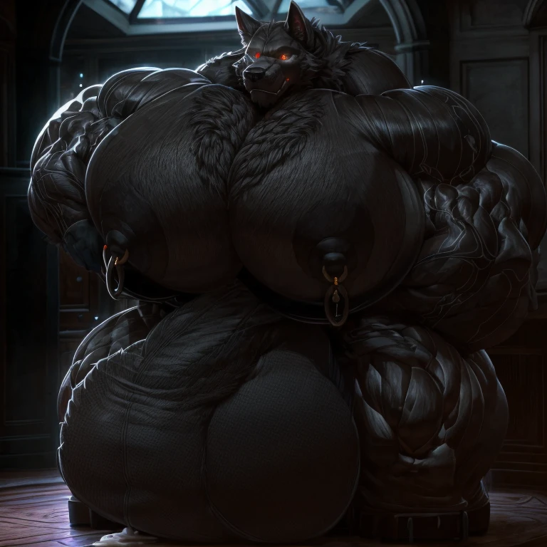 solo, male, , , , (hyper pecs:2.0), （）, standing, indoor,，(，,(,solo,very hyper muscles:1.3)((Huge bulge:2.0))）（corruption)), ,Unreal Engine,perfect light，detailed, photorealistic, 4k, hd, , , , good anatomy, , (), ,, high quality, best quality, concept art, photorealistic, octane rende(black glowing cum:1.2)indoor，wolf，nipple ring:1.3