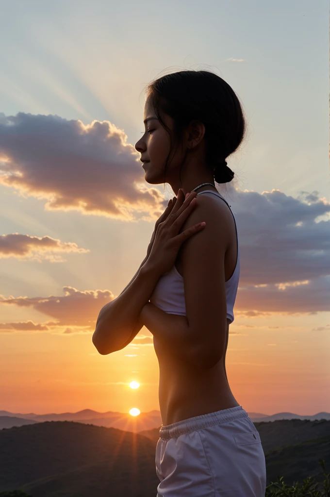 People's are rising there hands and praying with sunrise background