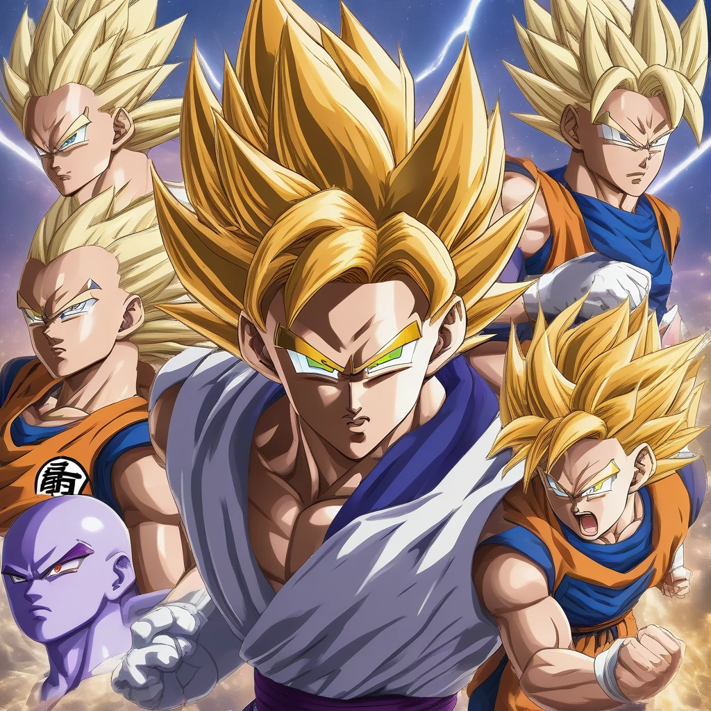 score_9, score_8_up, score_7_up, BREAKa beautiful detailed portrait of 2 girls and 1 boy from the Dragon Ball Super universe, (1girl),(1girl),(1boy), (Kelefa, Vados), Dragon Ball Super, (Akira Toriyama, Toyotaro and Haruhi Suzumiya style), long two-tone hair, Freeza Force scouter, golden_brown eyes, (Ancient Sayians gear), spiked and wild hair, extremely detailed and beautiful eyes, hands in a fighting posture charging up S_cells, close-up shot, (masterpiece:1.2, best quality, ultra-detailed_CG, 32k, uhd, hdr, blender renders),