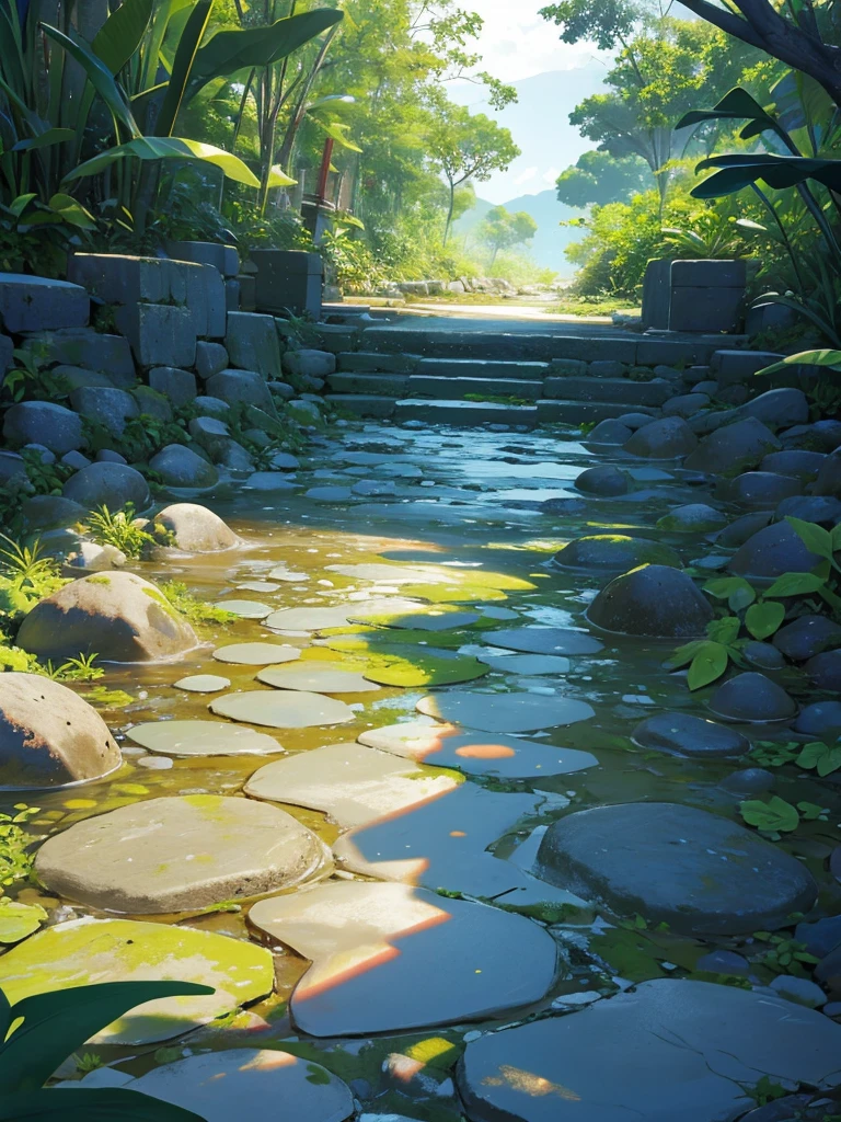 Stone ruins, Tropical plants, Clear puddles, Iwashimizu