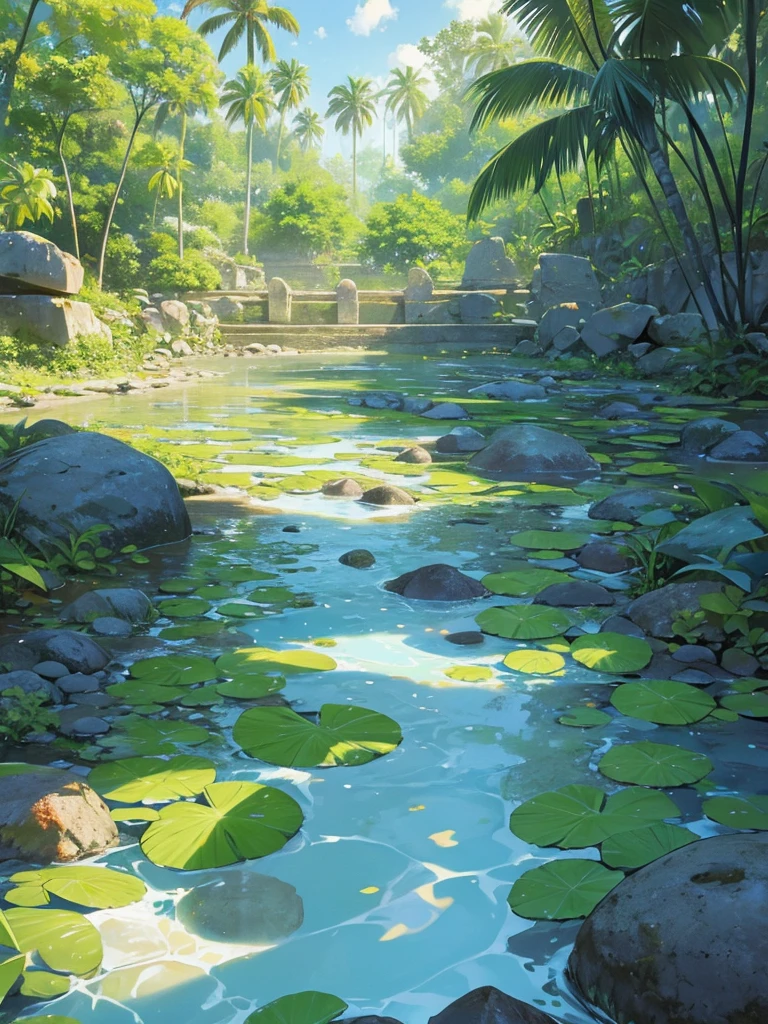 Stone ruins, Tropical plants, Clear puddles, Iwashimizu