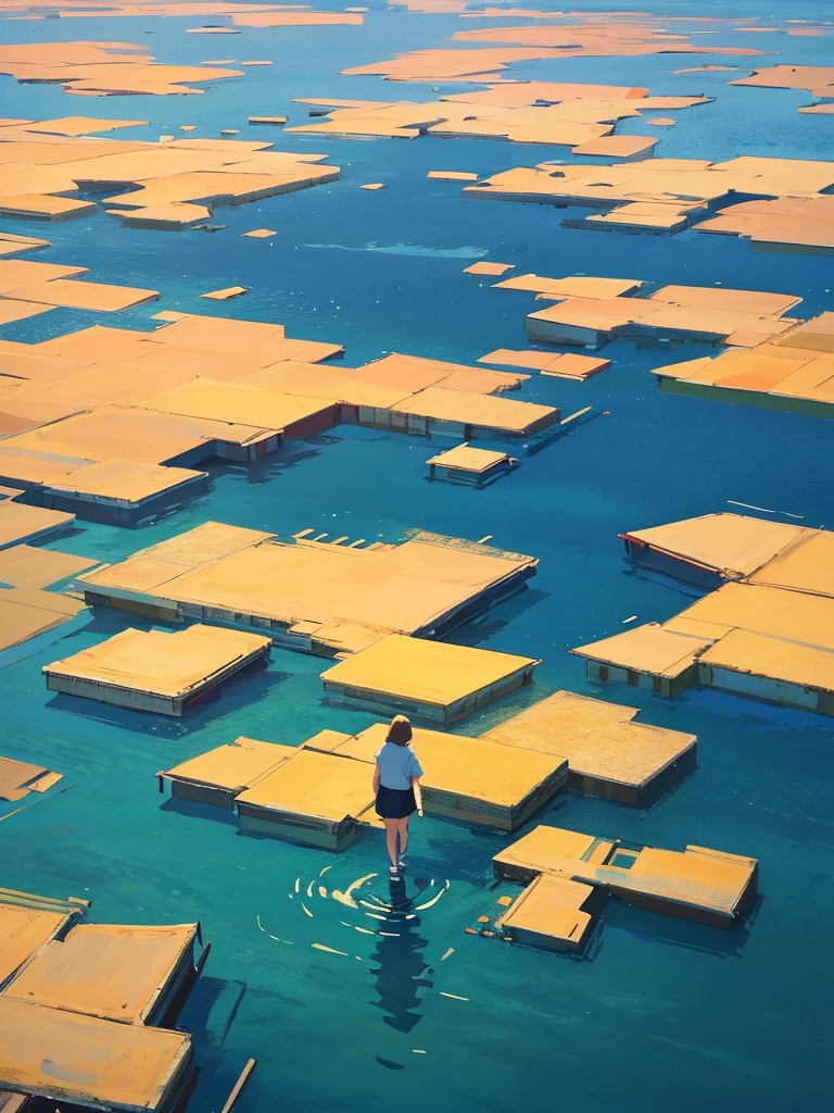 Walking on calm waters, Composition looking down from directly above