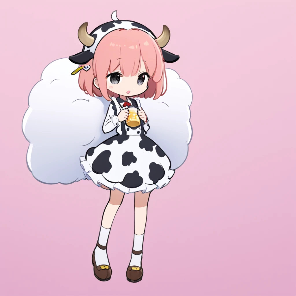 "cute, Cow motif、Her outfit is fluffy and soft., Comes with hair clips and other accessories. Cow print clothing、J Cup、Cow horns grow、