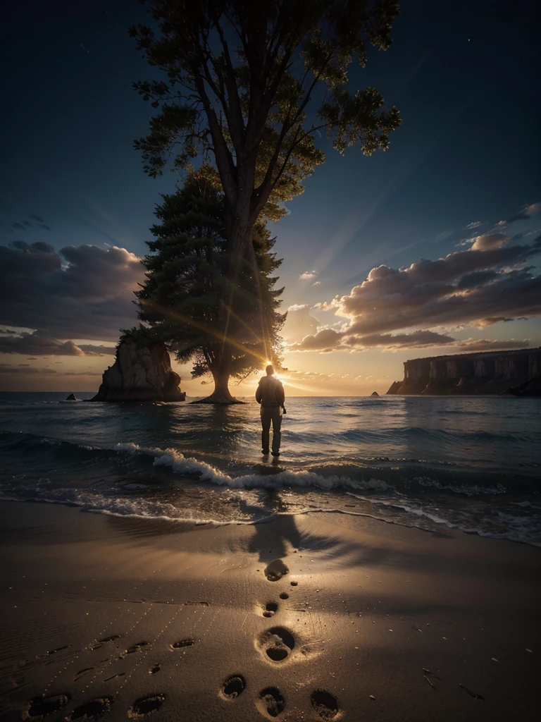 photorealistic landscape, natural landscape, naturey, Beleza Da naturey, Golden Sunset, Sky, Sky Power, Detailed Realistic Sunset, Cedars, Cedar, God's City, Heavens Realm, mountainscape, rivers of water, Sunset realism, Árvores naturey, Alone Men, man on his back, Man's Back, panorama, Alpha Male, Path to Heaven, heavenly, Detailed Realistic Image 8K, 16K Photorealistic Contrast, 8K Photorealistic Sharpness, 4K Photorealistic Cores, 16K Photorealistic Shadows, 8K Photorealistic Textures, 16K Photorealistic Texture, 4K Photorealistic Light, 4K PhotoRealism, FullHD 4K Detailed Contrast, detailed sharpness FullHD 8K, detailed sharpness FullHD 4K, detailed sharpness, 2K Detailed Colors, lifelike colors, FullHD Detailed Shadows, 4K Detailed Textures, detailed texture, padoru, Natural Beauty, chic