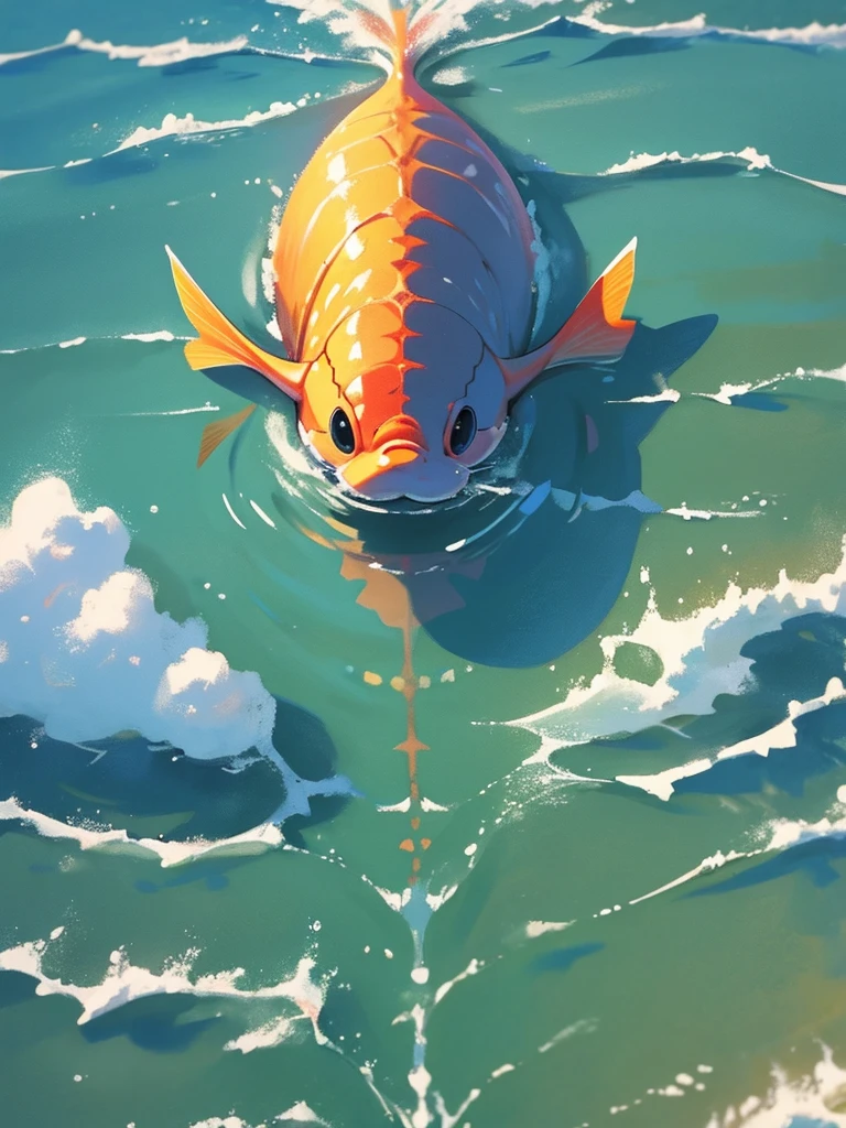 Walking on water, Composition looking down from directly above, fish
