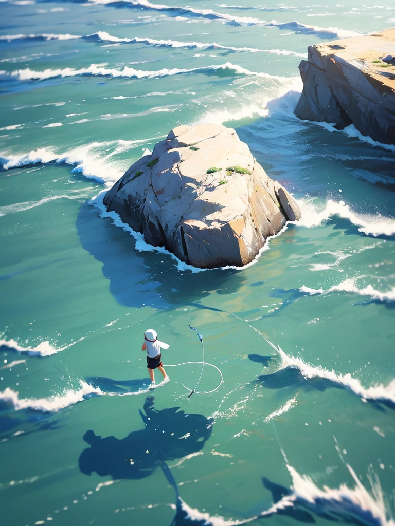 Walking on water, Composition looking down from directly above, fish