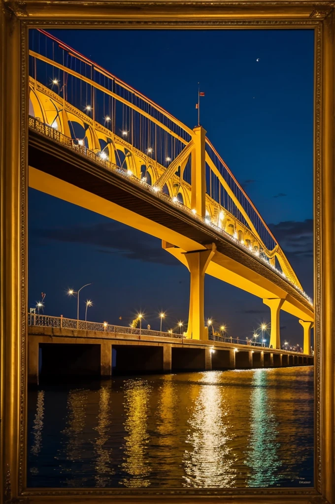 Create a painting of the Barranquilla carnival where the pumarejo bridge appears