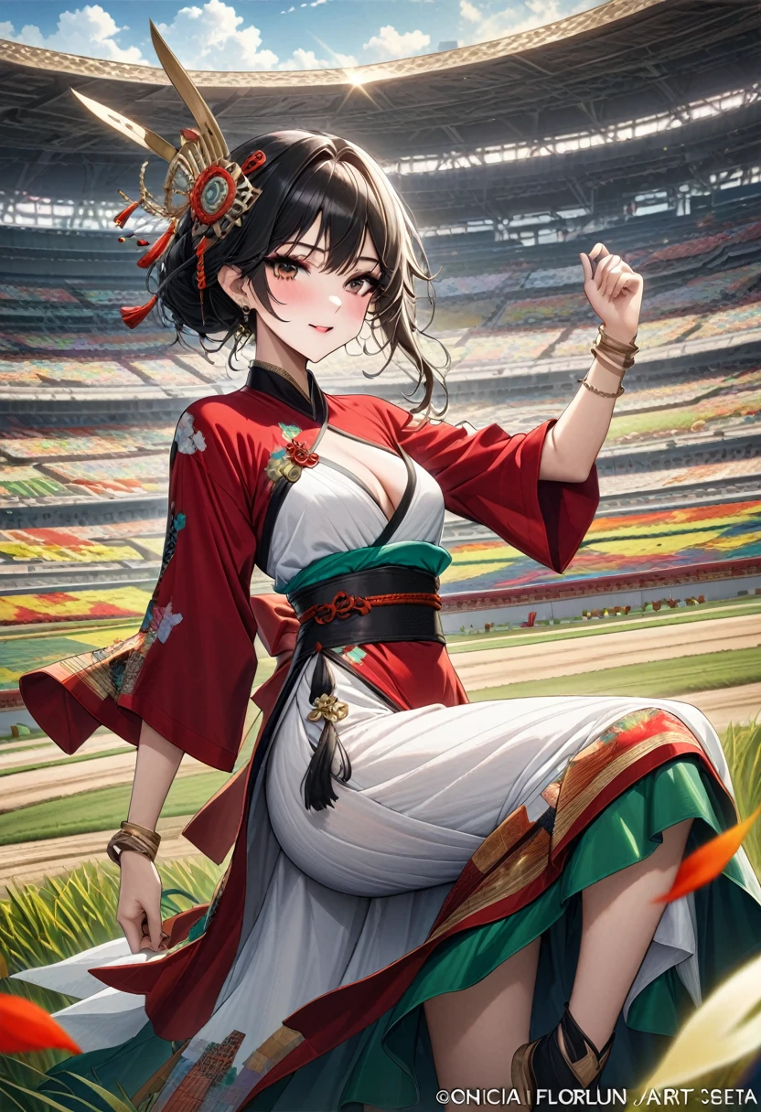 1. Beautiful woman，Art体操，arena，geometry, Art, beautiful, rich and colorful, masterpiece, Top quality, best quality, official Art, beautiful and aesthetic,  and field, bloom,  Race, Asia, whole body.