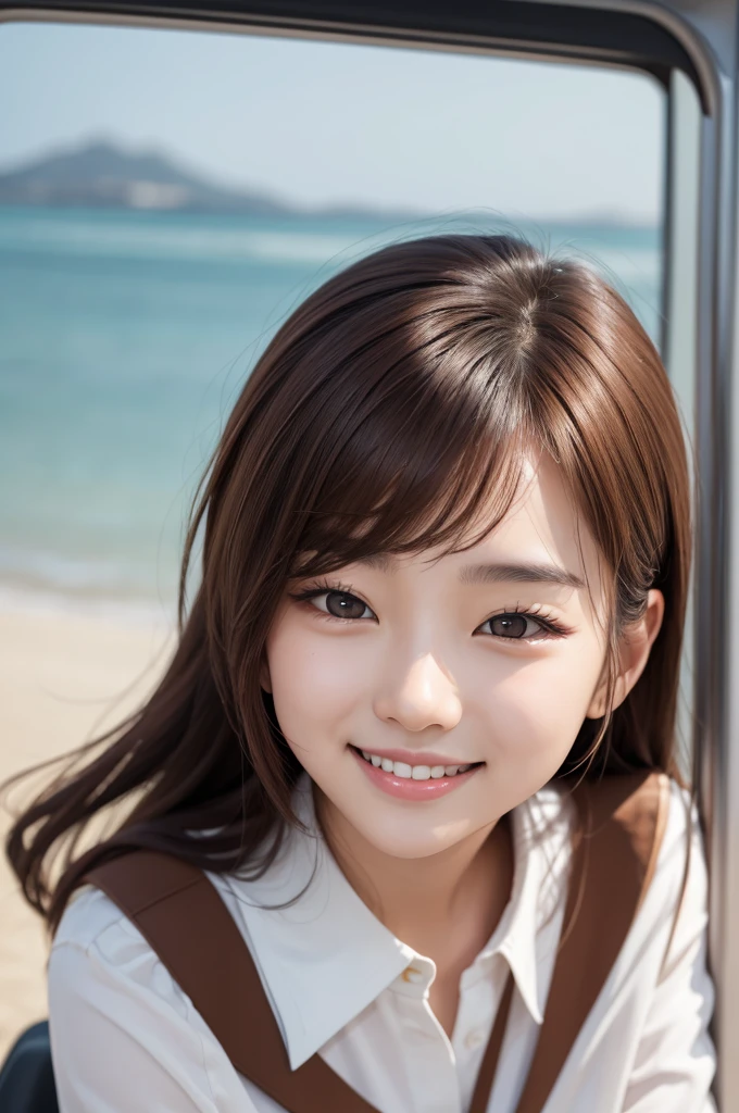 A calm is not Korean with brown hair  with calm smile