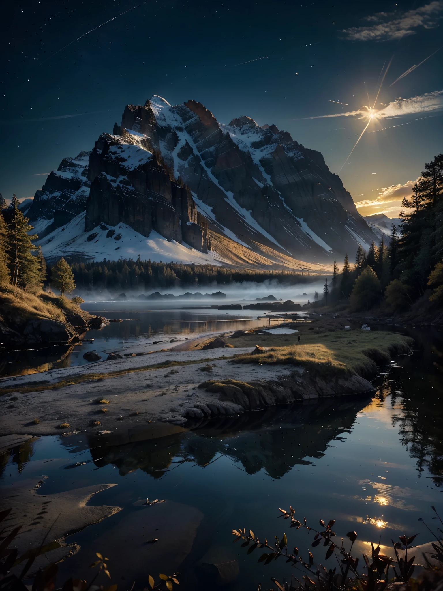 photorealistic landscape, natural landscape, naturey, Beleza Da naturey, Golden Sunset, Sky, Sky Power, Detailed Realistic Sunset, Cedars, Cedar, God's City, Heavens Realm, mountainscape, rivers of water, Sunset realism, Árvores naturey, Alone Men, man on his back, Man's Back, panorama, Alpha Male, Path to Heaven, heavenly, Detailed Realistic Image 8K, 16K Photorealistic Contrast, 8K Photorealistic Sharpness, 4K Photorealistic Cores, 16K Photorealistic Shadows, 8K Photorealistic Textures, 16K Photorealistic Texture, 4K Photorealistic Light, 4K PhotoRealism, FullHD 4K Detailed Contrast, detailed sharpness FullHD 8K, detailed sharpness FullHD 4K, detailed sharpness, 2K Detailed Colors, lifelike colors, FullHD Detailed Shadows, 4K Detailed Textures, detailed texture, padoru, Natural Beauty, chic