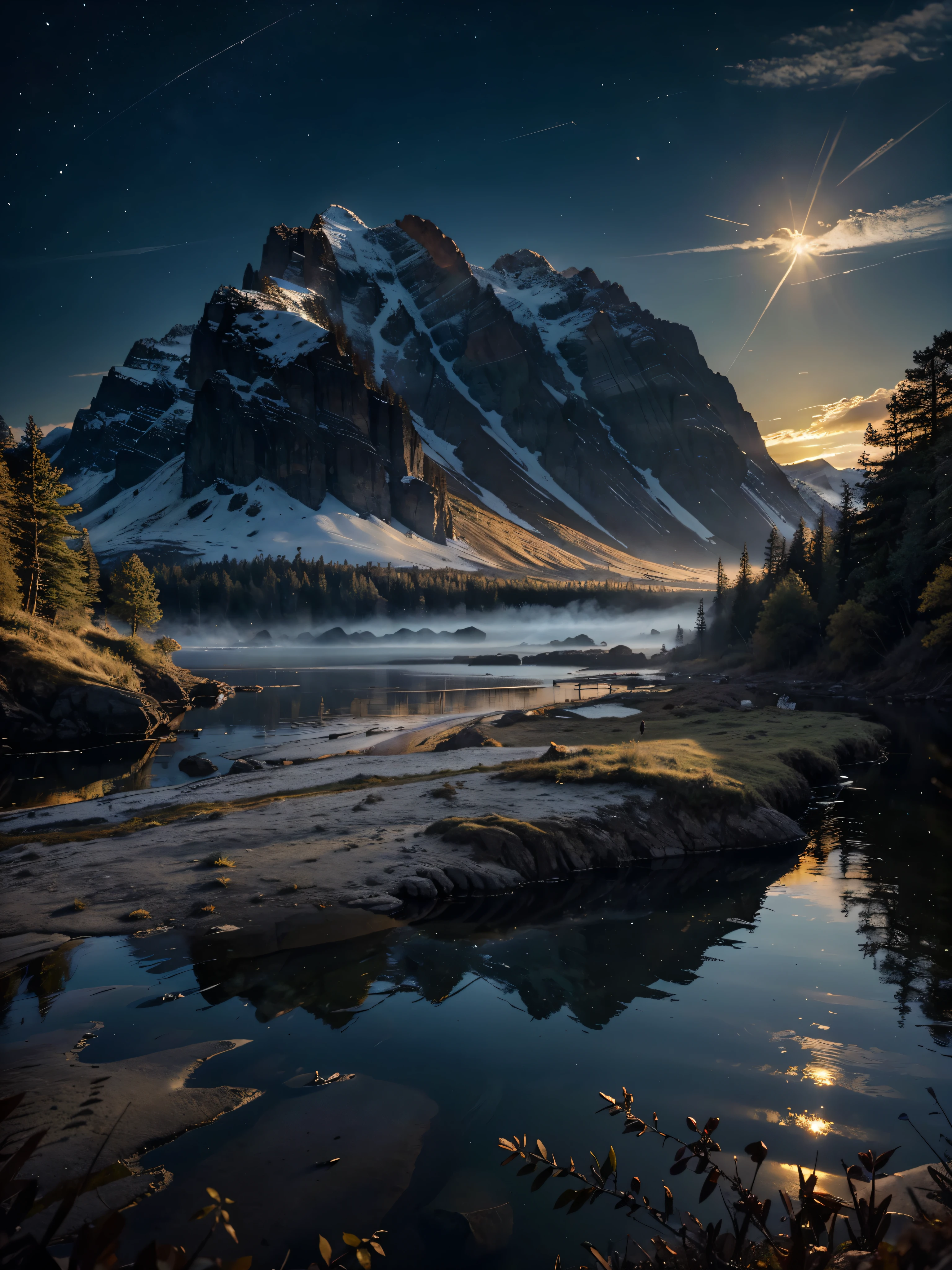 photorealistic landscape, natural landscape, naturey, Beleza Da naturey, Golden Sunset, Sky, Sky Power, Detailed Realistic Sunset, Cedars, Cedar, God's City, Heavens Realm, mountainscape, rivers of water, Sunset realism, Árvores naturey, Alone Men, man on his back, Man's Back, panorama, Alpha Male, Path to Heaven, heavenly, Detailed Realistic Image 8K, 16K Photorealistic Contrast, 8K Photorealistic Sharpness, 4K Photorealistic Cores, 16K Photorealistic Shadows, 8K Photorealistic Textures, 16K Photorealistic Texture, 4K Photorealistic Light, 4K PhotoRealism, FullHD 4K Detailed Contrast, detailed sharpness FullHD 8K, detailed sharpness FullHD 4K, detailed sharpness, 2K Detailed Colors, lifelike colors, FullHD Detailed Shadows, 4K Detailed Textures, detailed texture, padoru, Natural Beauty, chic