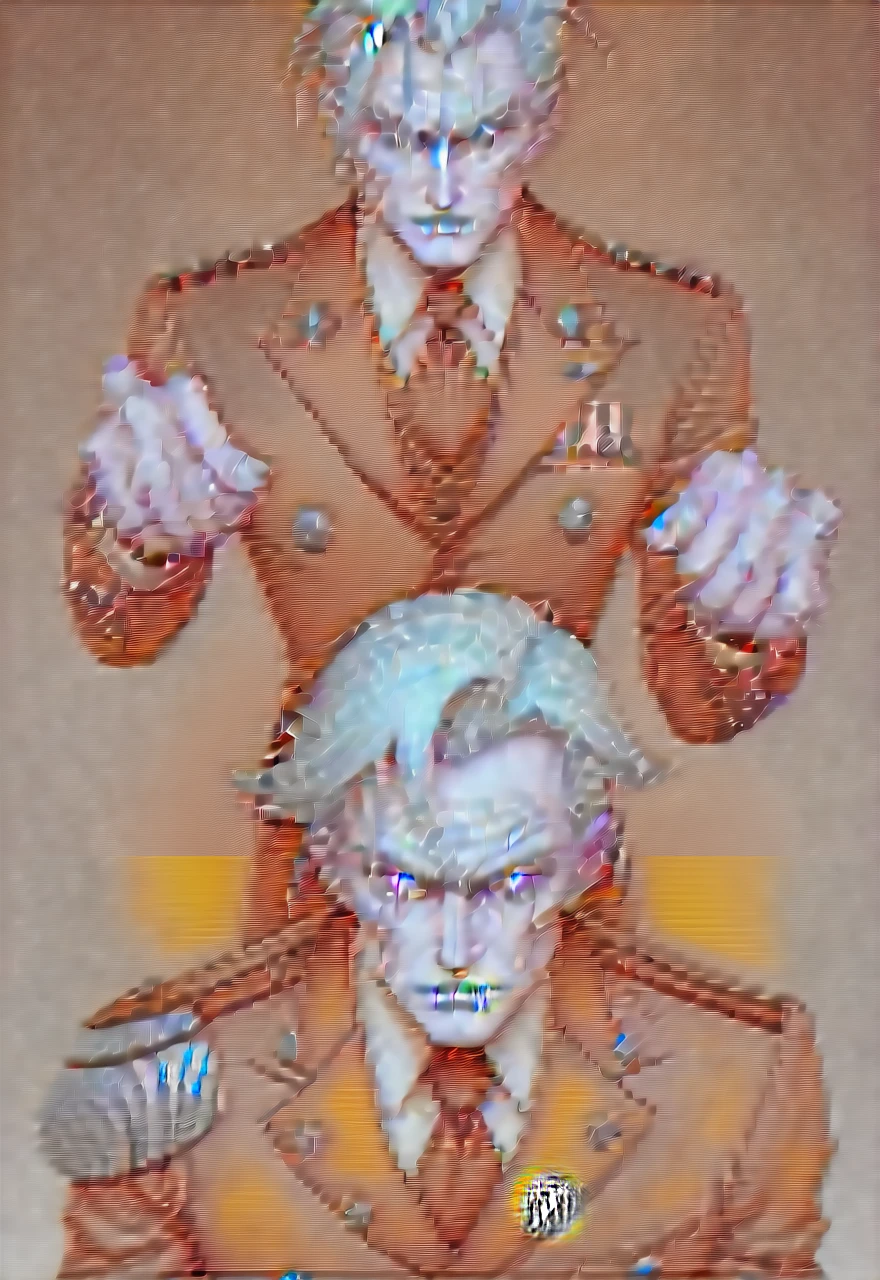 Make a old evil military blonde anime man in a dark suit