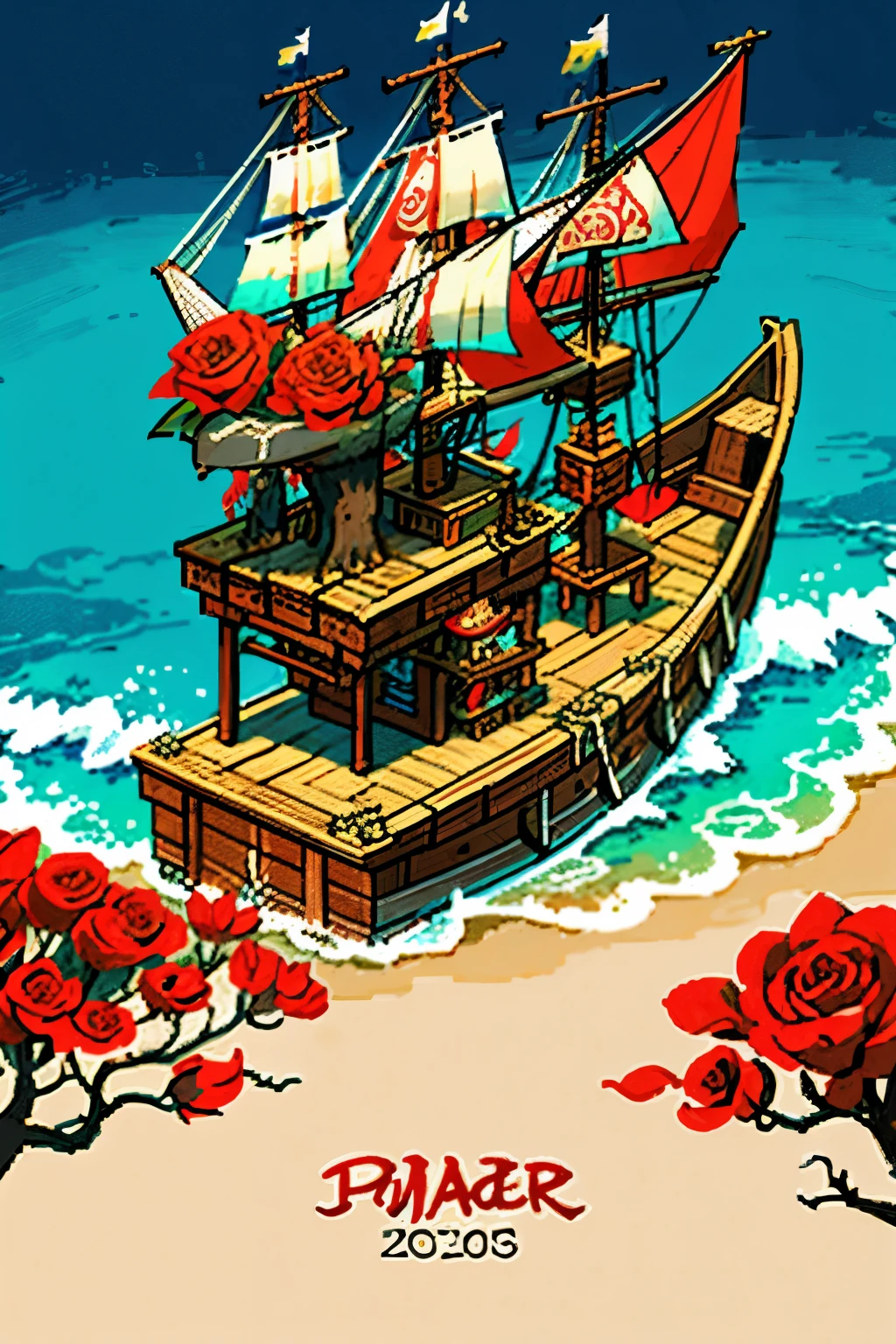 Guardian Tales Pirate Captain, adorned with a majestic red rose as his emblem, stands boldly on the deck of his ship under the warm glow of the setting sun. The crimson rose, its petals unfurled in full bloom, contrasts beautifully against the captain's weather-beaten leather jacket and the rich, dark wood of the ship. The sea is a vibrant tapestry of azure and turquoise, dotted with the white sails of other ships, each trying to outmaneuver the formidable pirate vessel.
The image is a true masterpiece, capturing the essence of adventure and romance that is synonymous with the high seas.